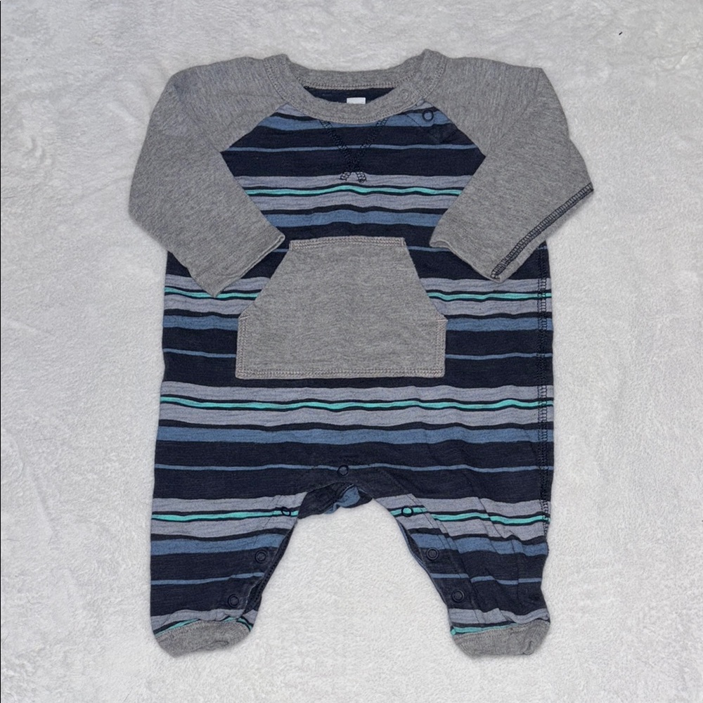 Tea Striped Gray and Blue One Piece sleeper 0-3 months